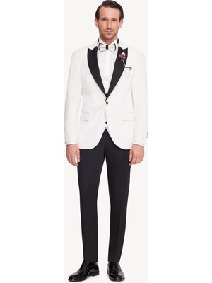 Erkek Krem Slim Fit Sivri Yaka Kadife Damatlık