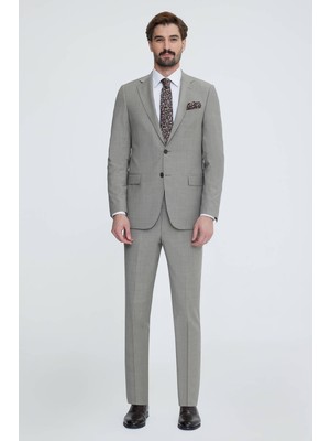 Erkek Bej Mono Yaka Regular Fit Takım Elbise