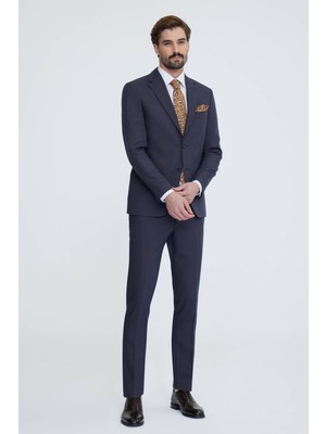 Erkek Lacivert Kahve Slim Fit Yelekli Takım Elbise