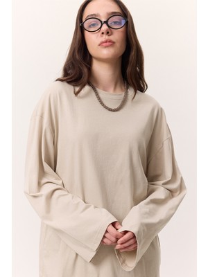 Manuka GENİŞ KOL OVERSIZE TSHIRT TAŞ