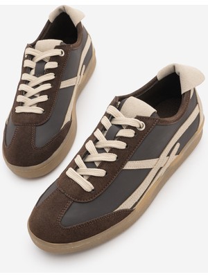 Marjin Kadın Sneaker Bağcıklı Spor Ayakkabı Alvena Kahve Süet