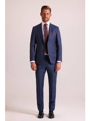 Ysf Erkek Petrol Slim Fit Sivri Yaka Takım Elbise