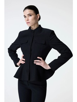 adL Gabardin Peplum Ceket Siyah 11947110000