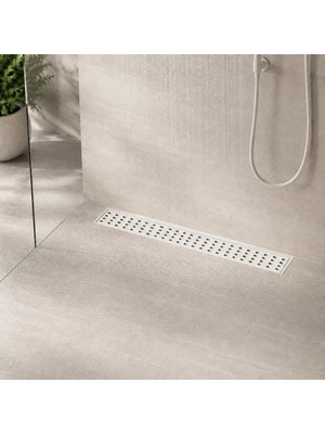 FKN 40 cm Beyaz Lineer 304 Paslanmaz Çelik Kaplamalı Duş Kanalı Izgara Yer Süzgeci Kare Delikli Koku Önleyici