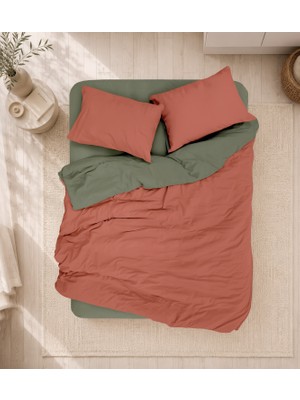 Cotton Box Plain Çift Kişilik Nevresim Takımı Kiremit-Haki