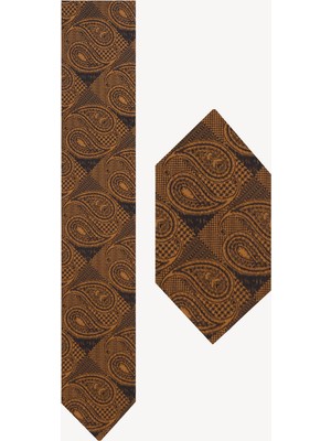 Ysf Erkek Camel Desenli Kravat Mendil Set