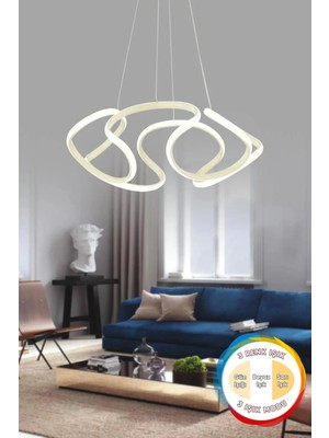 St. Morritz Honix Beyaz Modern Sarkıt 3 Renk Işık Salon Mutfak Oda Hol Ledli Avize