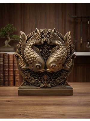 Novapar Antik Bronz Çift Koi Balığı Dekoratif Heykel & Biblo – Feng Shui Bereket ve Uğur Süsü, Salon & Ofis Masa Üstü Obje