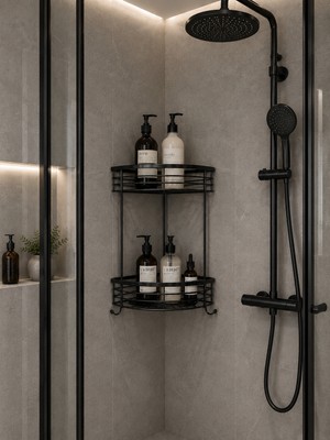 Titanium Design Siyah Pirinç 2 Katlı Duş Köşeliği/düzenleyici