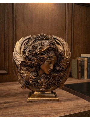 Novapar Antik Bronz Başak Burcu / Demeter Rölyef Heykel & Biblo – Mitolojik Kadın Büstü, Salon & Ofis Konsol Üstü Dekoratif Obje