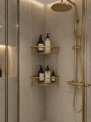 Titanium Design Mat Gold Pirinç 2 Katlı Duş Köşeliği/düzenleyici