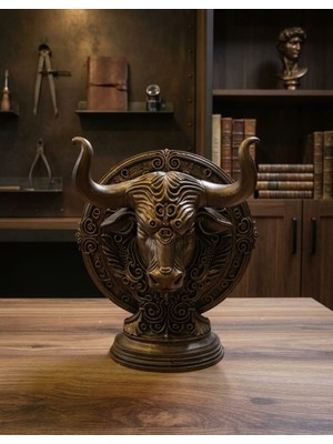 Novapar Eskitme Bronz Geometrik Boğa Başı Heykeli – Finans & Borsa Başarı Simgesi, Masa ve Konsol Üstü Dekoratif Obje