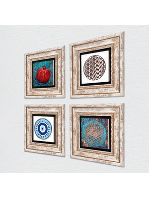 Brf Store Sidelyasell Pinecone Stone Nazar, Yaşam Çiçeği, Nar Taş Duvar Tablosu - Çerçeveli Taş Tablo - Dekora