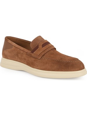 Libero Erkek Loafer Ayakkabı Hakiki Süet Deri Mokasen Penny Bantlı Slip-On Hafif Bej Eva Taban L6020