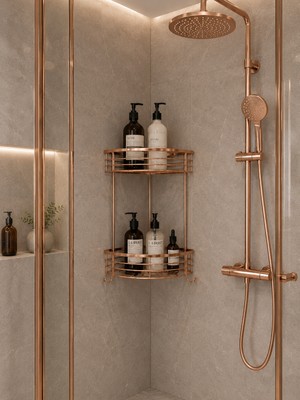 Titanium Design Rose Gold Pirinç 2 Katlı Duş Köşeliği/düzenleyici