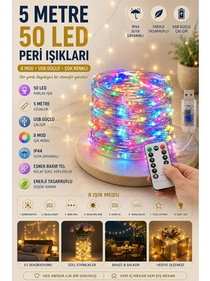 Sh Ticaret 5 Metre Renkli̇ 50LED Işıklar Peri Işıkları 8 Mod Rgb Işıkları USB Çok Renkli Işık Peri Dize Işıklar