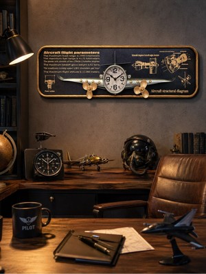 Home Dekor Hediye Uçak Tasarımlı Duvar Tablosu 3D Kabartmalı Metal Uçak Duvar Saati Tablo Ev Ofis Dekoru 78X21CM Gri