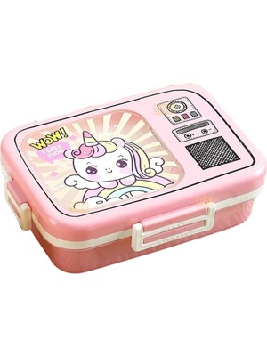 Sh Ticaret Vagonlife Bento 820ML Lunchbox Sevimli Dostlar Tek Katlı 3 Bölmeli Paslanmaz Çelik Sefer Tası Yemek