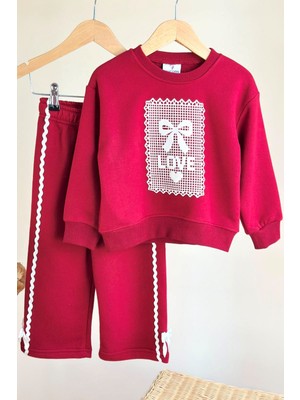 Miniğimin Cicileri Love Dantel Desenli Kız Çocuk 2 Li Takım - Bordo