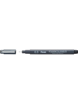 Sh Ticaret Pentel Pointliner S20P-3A, Fineliner, Siyah, Suya Dayanıklı Solmaz, 0,3 mm