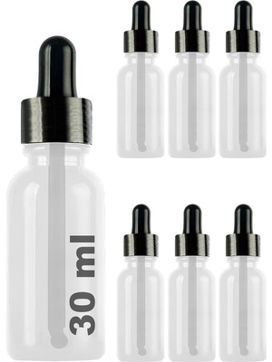 Sh Ticaret Afracam 30 ml Metal Kapaklı Damlalık Dropper Şişesi 30 cc Cam Şişe 6 Adet (Siyah Kapak, Şeffa