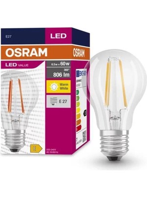 Sh Ticaret LED Value 6,5W (60W) Rustik LED Ampul 2700 Kelvin -Sarı