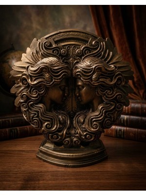 Novapar Art Nouveau Eskitme Bronz Ikizler Heykeli – Mitolojik Çift Kadın Portresi, Masa Üstü Biblo & Hediyelik Obje