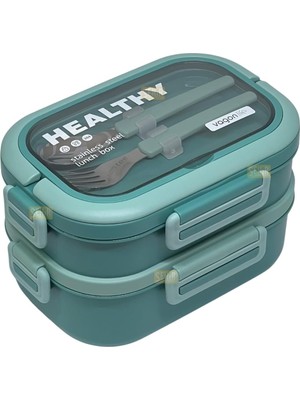 Sh Ticaret Vagonlife Bento 1650ML Lunchbox 2 Katlı 3 Bölmeli Paslanmaz Çelik Sefer Tası Yemek Kutusu (Yeşil)