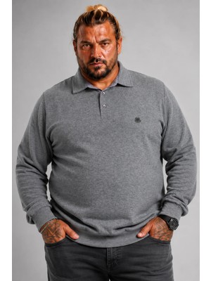 Moc Grande MocGrande Erkek Büyük Beden Polo Yaka Sweat Orjinal 24409 ANTRASİT MELANJ