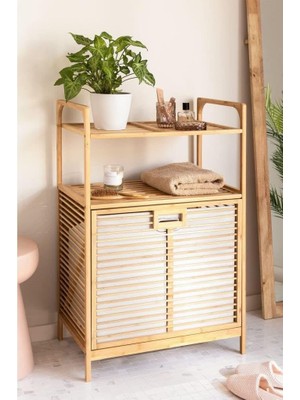 Sh Ticaret Digithome Bambu Xl Kirli Sepetli 2 Raflı Çok Amaçlı Banyo Düzenleyici Çamaşır Sepeti Organizer Db-0