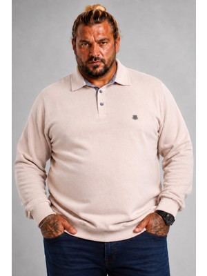 Moc Grande MocGrande Erkek Büyük Beden Polo Yaka Sweat Orjinal 24409 BEJ