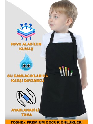 St. Morritz Çocuk Mutfak Önlüğü, Suya Dayanıklı Etkinlik Önlüğü 6-12 Yaş Aktivite Önlüğü Siyah