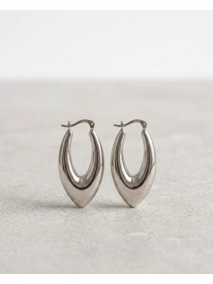 Kadın Oval Silver Renk Gümüş Küpe