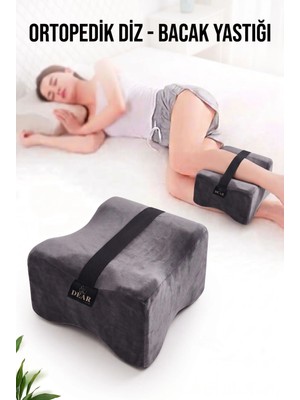 DEAR Visco Bacak Pozisyon Yastığı Füme Kadife Kılıflı Lux Diz Yastığı Omurga Destekleyici Memory Foam Yastık 25*19*14 cm
