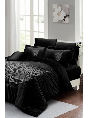 Sh Ticaret Monohome Black Leopar Çift Kişilik Nevresim Takımı Pamuk Saten 3D Özel Tasarım, MONOHOME24598