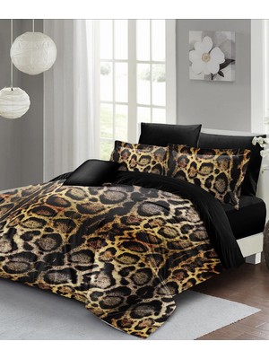 Sh Ticaret Monohome Lastikli ÇARŞAFLI%100 Pamuk Saten Çift Kişilik Nevresim Takımı Lux Leopar, MONOHOME35884