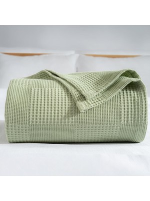 Sh Ticaret Waffle Desenli Pike Yatak Örtüsü Adaçayı Yeşil, Tek Kişilik Pike 160X230 Cm, 100% Pamuk, Hafif 4 Me