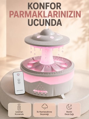 350 ml Ufo Tasarımlı Ultrasonik Hava Nemlendirici Yağmur Efektli Gece Lambası