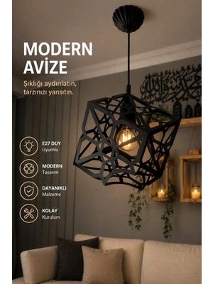 St. Morritz Modern Alperim Tekli Kasa Siyah Sarkıt Tekli Avize Metal Avize Spor Avize Geometrik