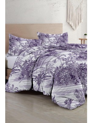Sh Ticaret Monohome Çift Kişilik Nevresim Takımı Pamuk Saten Tropical Island Purple, MONOHOME33996