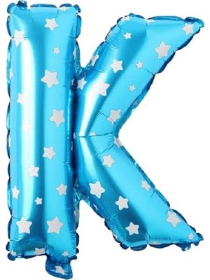 Sh Ticaret Parti̇ Vi̇tri̇ni̇ K Harfi 16 Inç Yıldızlı Renk Folyo Balon 36 cm (Mavi)