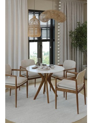 Plasmob 90X90CM Yuvarlak Masa (Sadece Masa) Beyaz-Ceviz Mutfak Masası-Balkon Masası Pera Model