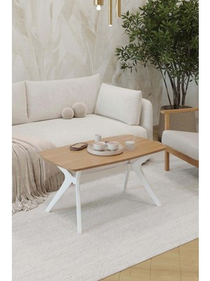 Plasmob 55X90 Ceviz-Krem Orta Sehpa Oturma Odası Sehpa-Salon Sehpa Zen Model