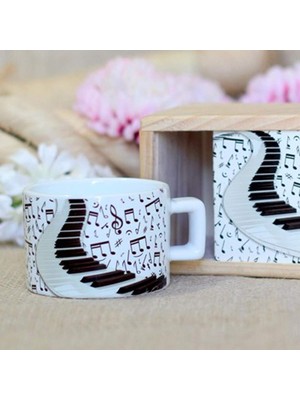 Sh Ticaret Giftmoda Ahşap Kutusunda Piyano Nota Tasarımlı Kupa Bardak