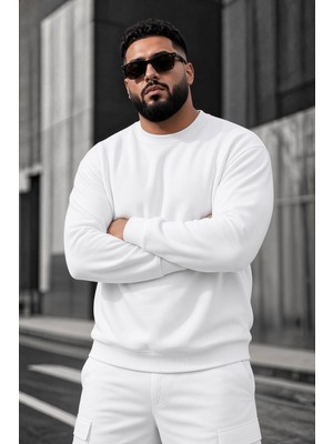 Oksit John Erkek Iki Ipli Şardonlu Düz Renk Günlük Battal Büyük Beden Bisiklet Yaka Sweatshirt