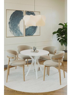 Plasmob 90X90CM Yuvarlak Masa(Sadece Masa) Beyaz Mutfak Masası-Balkon Masası Pera Model