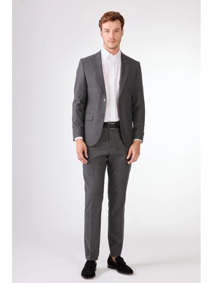 Dufy Erkek Slim Fit Mono Yaka Koyu Gri Takım Elbise