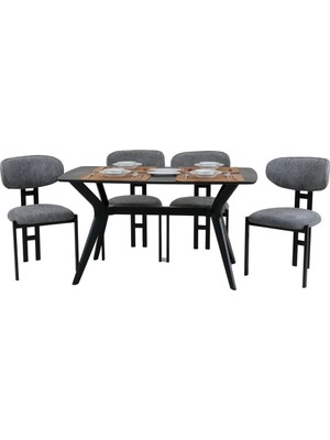 Plasmob 80X120 Mutfak Masası Takımı 1 Masa + 4 Sandalye Salon Masası Viktoria Model-Ceviz/siyah
