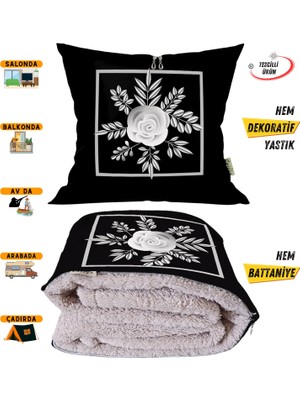 Caisya Home Modern Gül Desenli Opsiyonel Battaniyeli Yastık Dekoratif Kırlent 38 x 38 cm