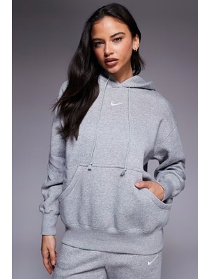 Nike Sportswear Phoenix Fleece Pullover Hoodie Kadın Kapüşonlu Sweatshirt Gri